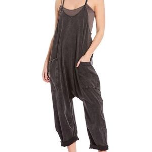 Brand New Boho Free People Hot Shot Jumpsuit Onesie Washed Black XS